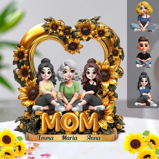 Mother & Daughters Sunflower - Personalized Mother Custom Shaped Acrylic Plaque