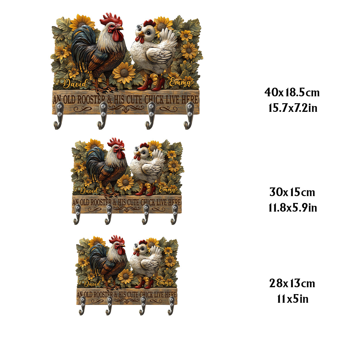 An Old Rooster And His Cute Chick Live Here - Personalized Farmer Custom Shaped Key Rack