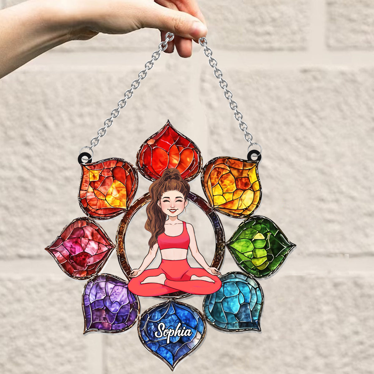 Leuchtendes Om-Symbol – Personalisierter Yoga-Fensterhänger als Sonnenfänger 