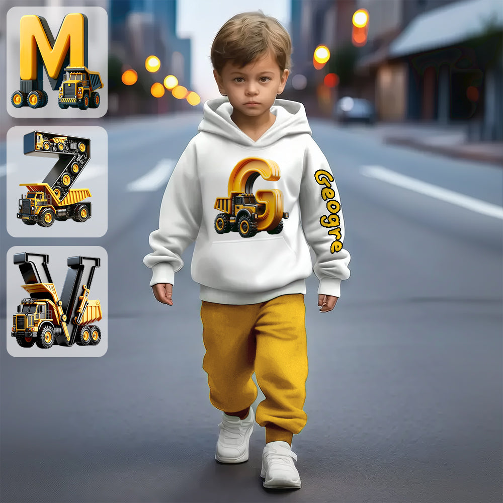 Boy's Cool Truck Print Hooded Outfit - Personalized Kid Hoodie & Kid Jogger Sweatpants