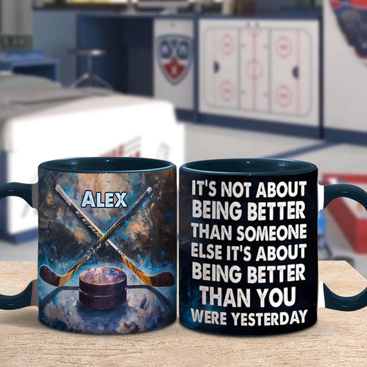 « Être meilleur » - Mug personnalisé sur le thème du hockey