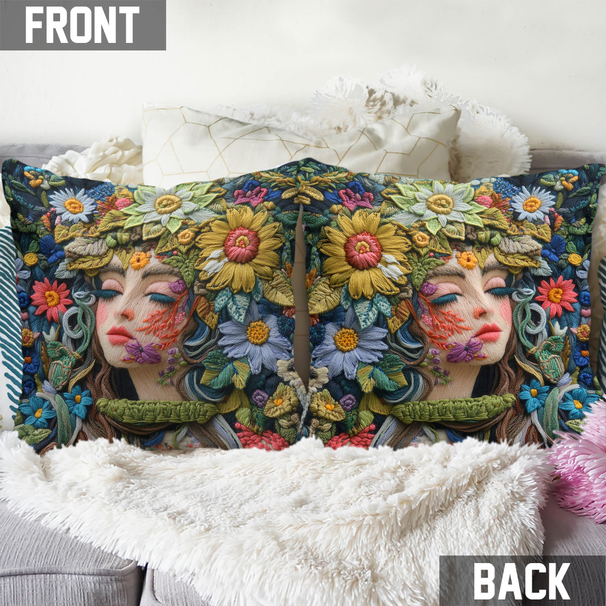 Floral Lady - Gardening Throw Pillow