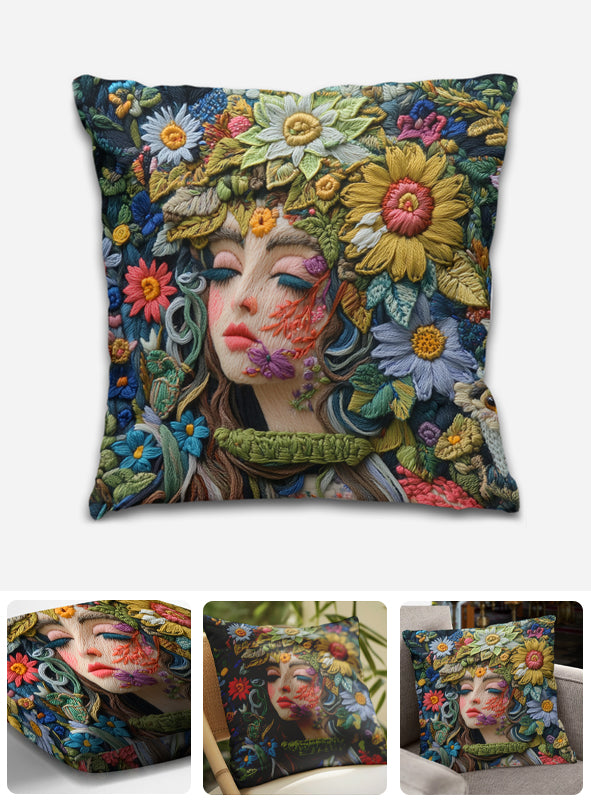 Floral Lady - Gardening Throw Pillow