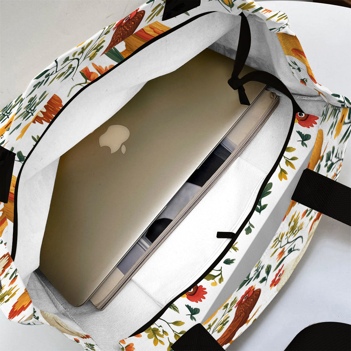 Cute Floral Chickens - Personalized Chicken All-Over Print Canvas Tote Bag