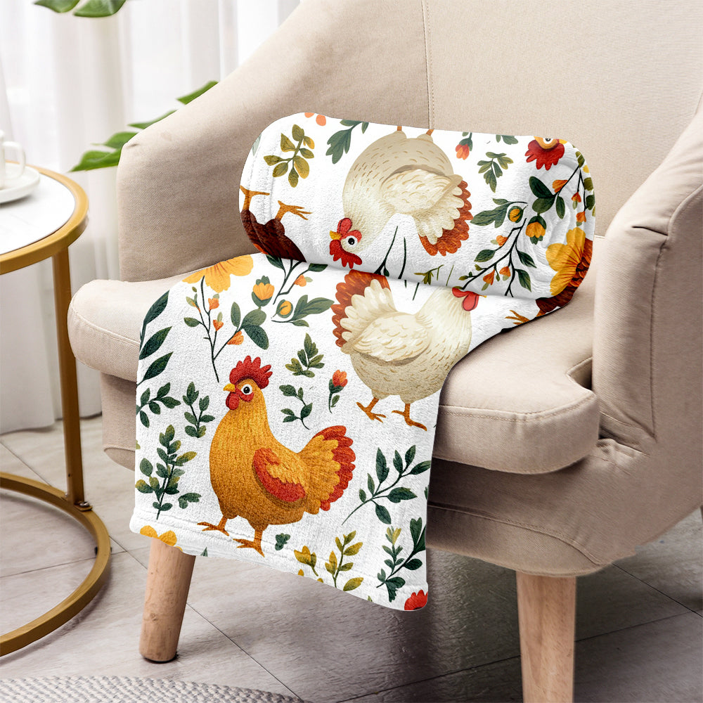 Cute Floral Chickens - Personalized Chicken Blanket