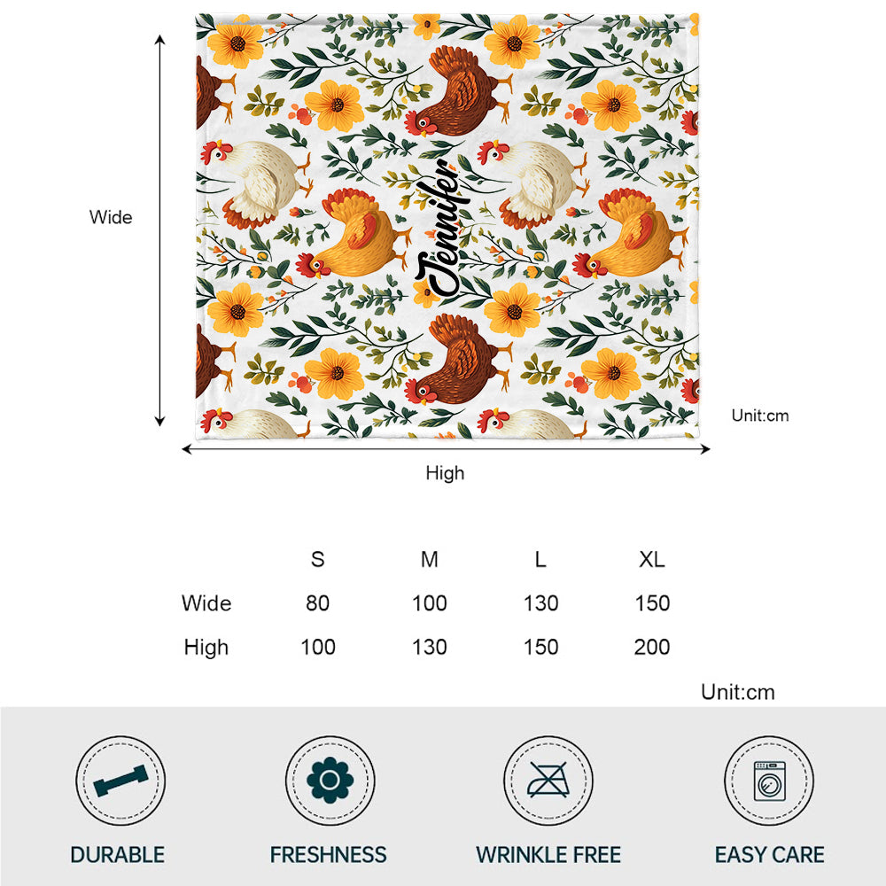 Cute Floral Chickens - Personalized Chicken Blanket