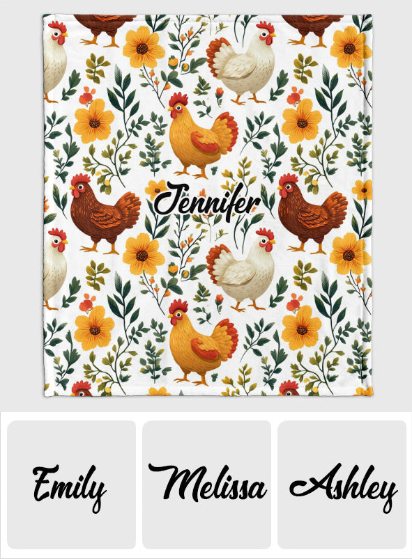 Cute Floral Chickens - Personalized Chicken Blanket