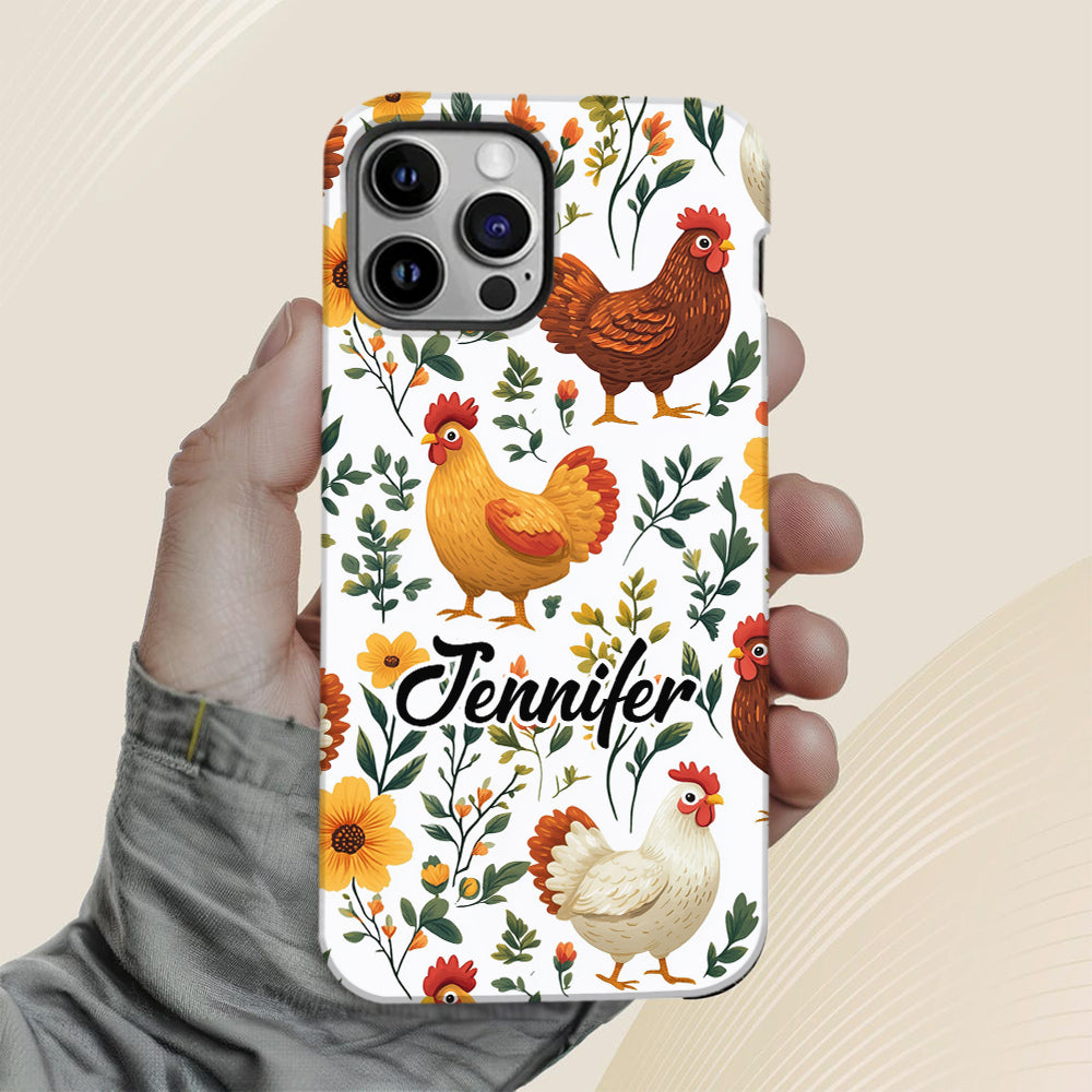 Cute Floral Chickens - Personalized Chicken Full Print Phone Case