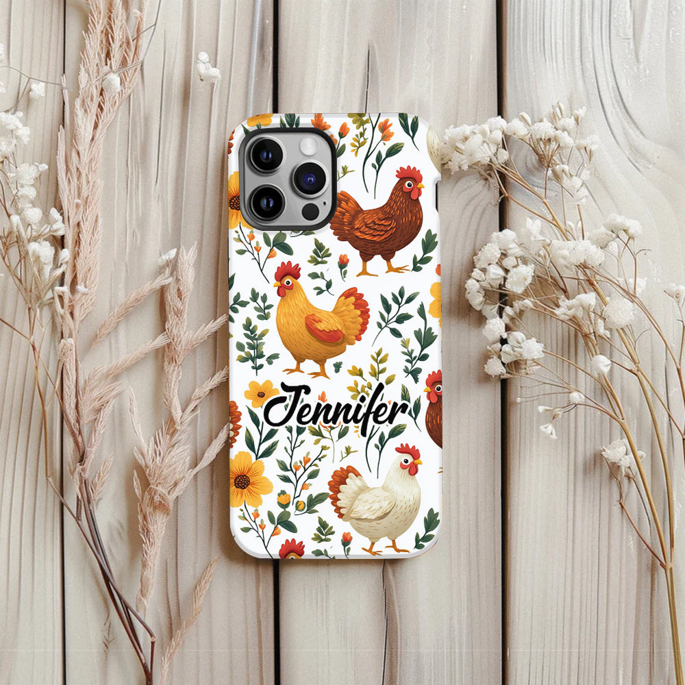 Cute Floral Chickens - Personalized Chicken Full Print Phone Case