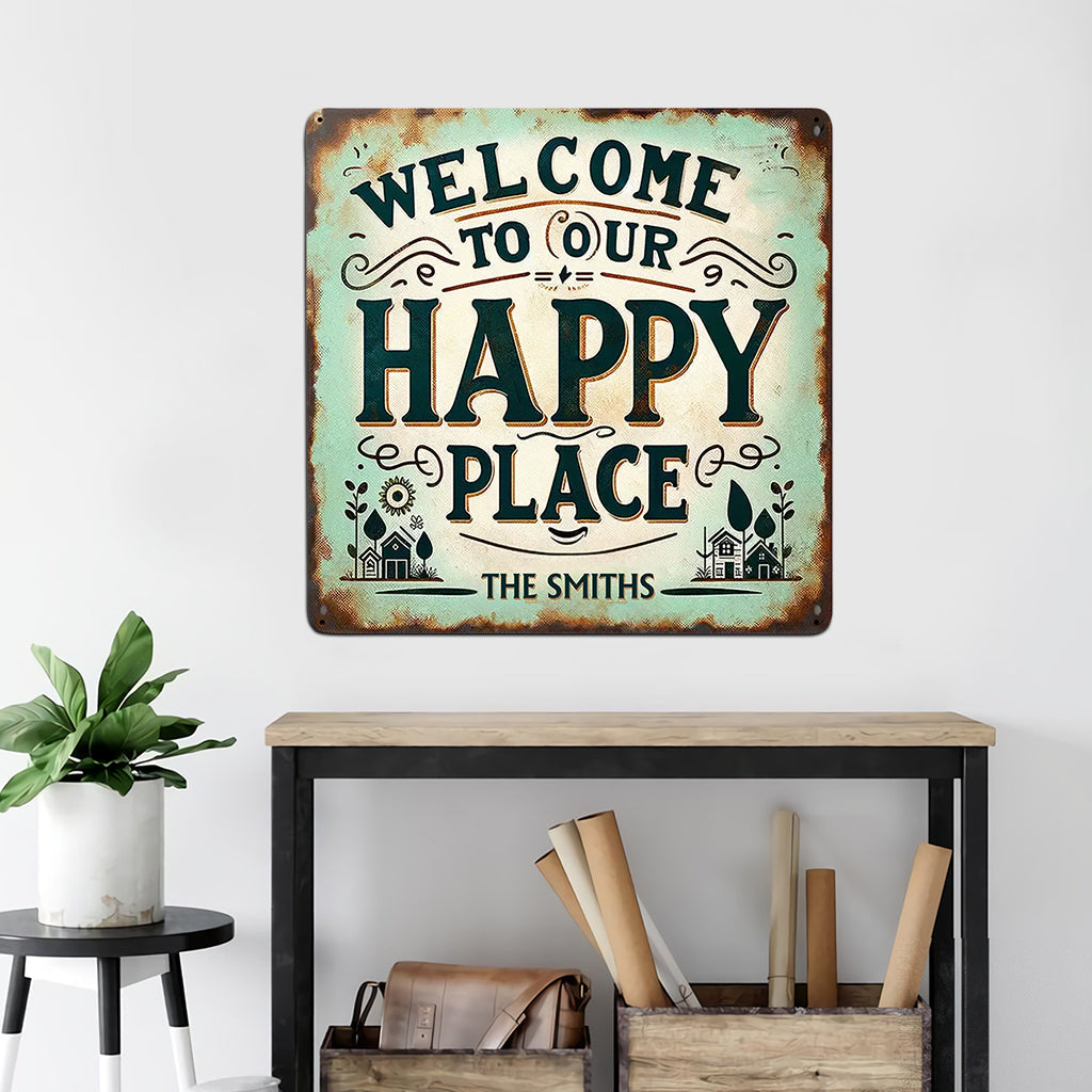 Happy Place - Personalized Family Cut Metal Sign