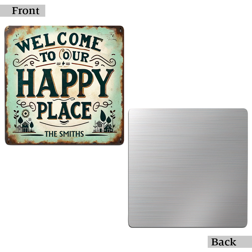 Happy Place - Personalized Family Cut Metal Sign