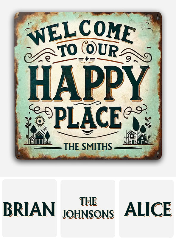 Happy Place - Personalized Family Cut Metal Sign