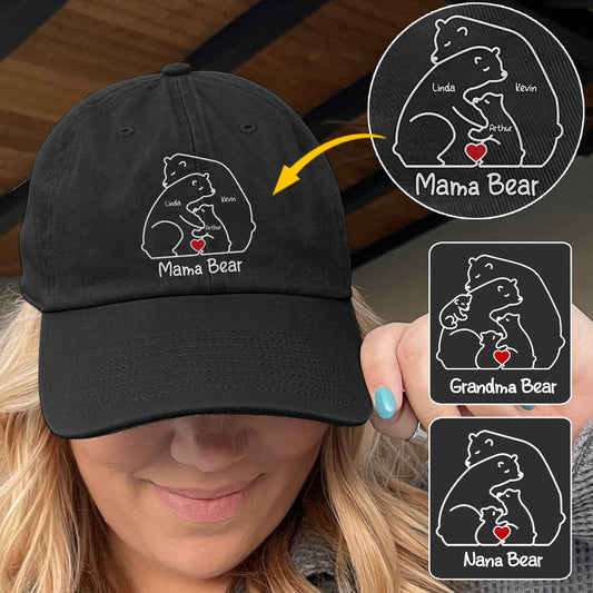 Mama Bear Hugging Her Cubs - Personalized Mother Embroidered Classic Cap