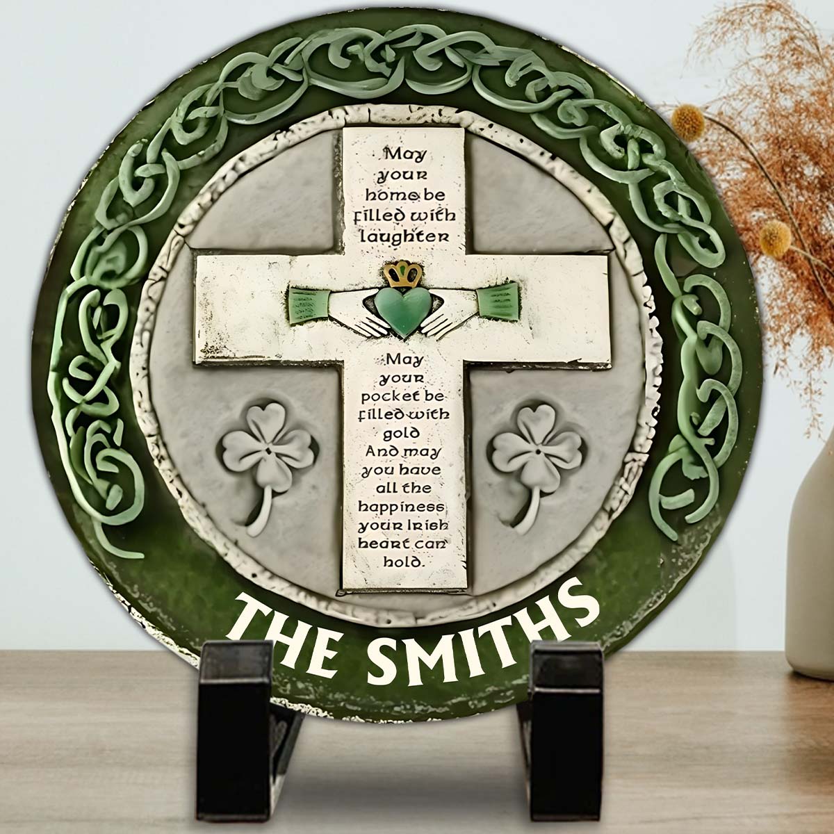 Rustic Irish Blessing Wall Cross - Personalized Saint Patrick's Day Round Shaped Stone