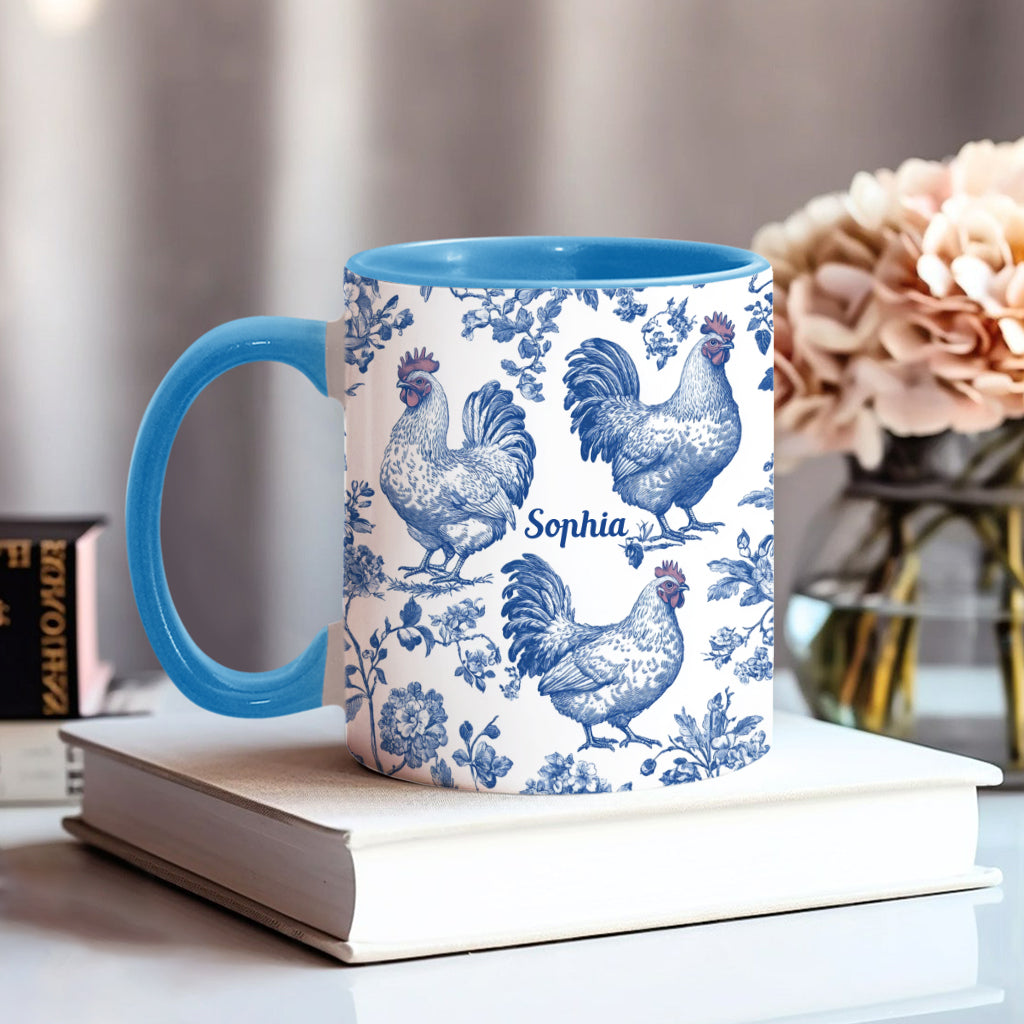 Personalisierte Tasse mit Hühnermotiv (Toile de Jouy)