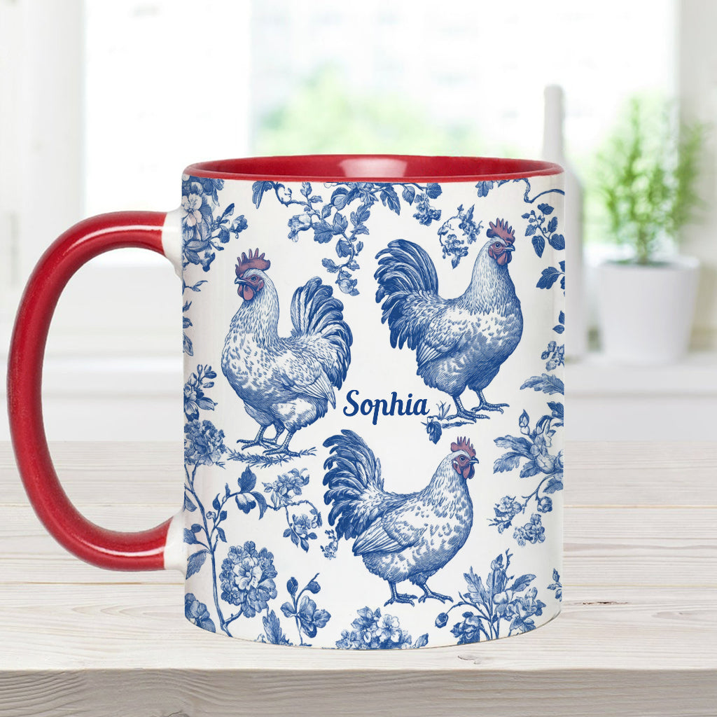 Personalisierte Tasse mit Hühnermotiv (Toile de Jouy)