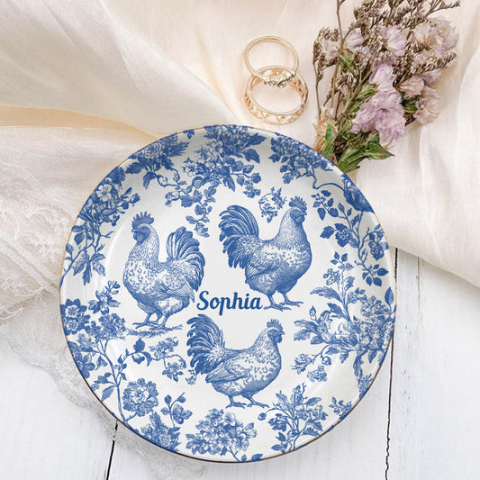 Chicken Toile de Jouy - Personalized Chicken Fully Printed Jewelry Dish