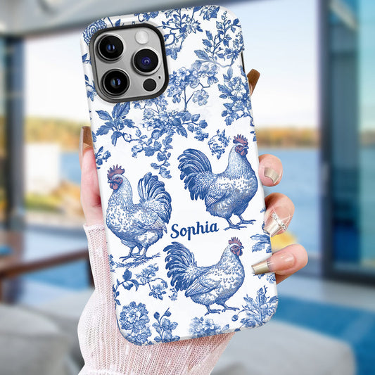 Coque de téléphone personnalisée avec motif poulet Toile de Jouy - Coque de téléphone imprimée poulet
