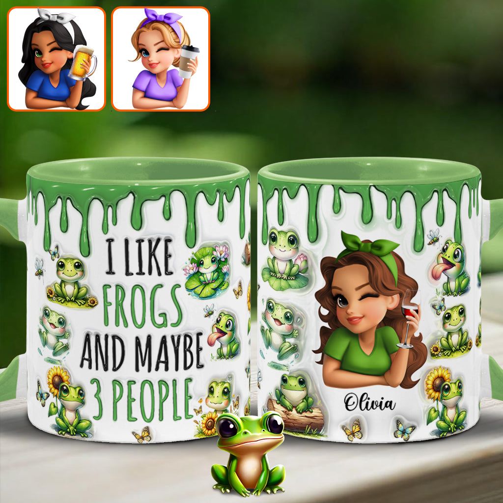 J'aime les grenouilles et peut-être 3 personnes - Mug personnalisé à motif grenouille