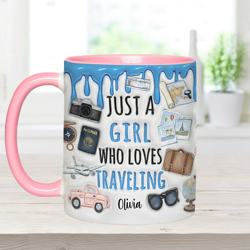 Just A Girl Who Loves Traveling - Personalized Travelling Accent Mug