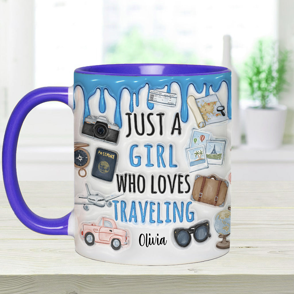 Just A Girl Who Loves Traveling - Personalized Travelling Accent Mug