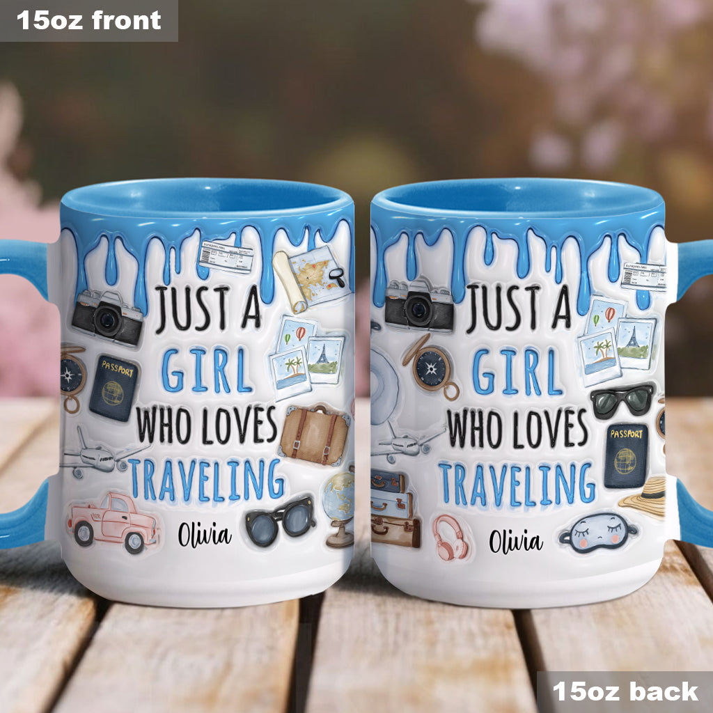 Just A Girl Who Loves Traveling - Personalized Travelling Accent Mug