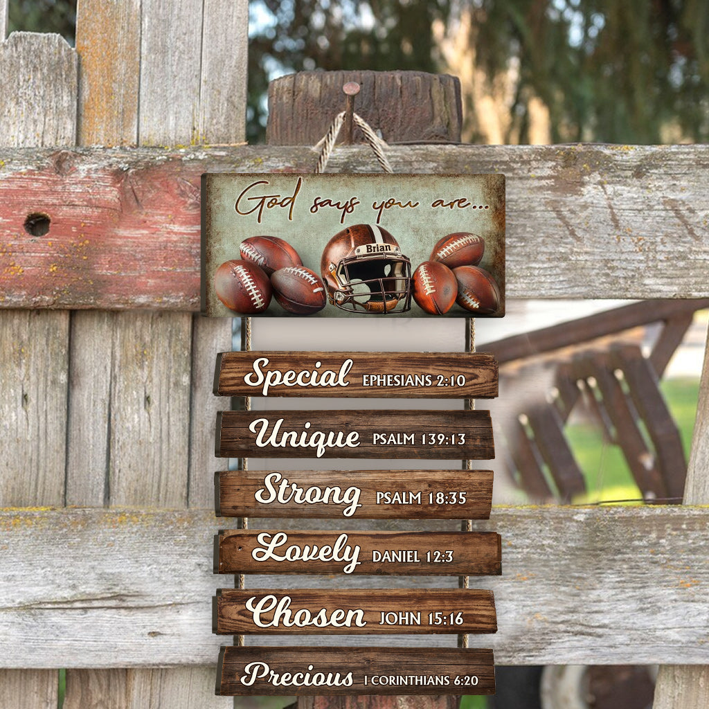 Dieu dit que tu es... - Panneau personnalisé en bois de palette de football