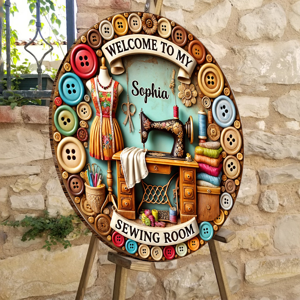 My Sewing Room - Personalized Sewing Round Wood Sign
