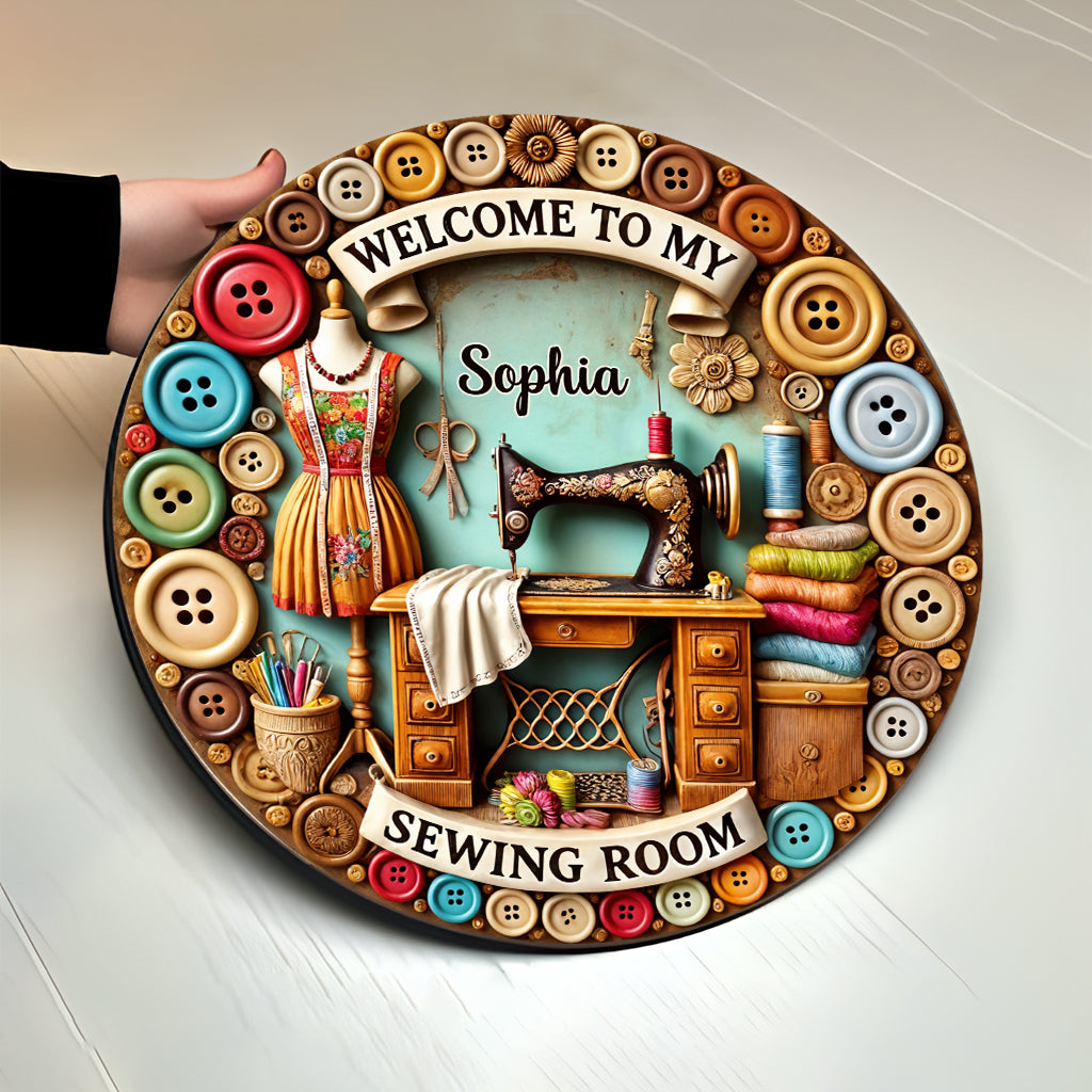 My Sewing Room - Personalized Sewing Round Wood Sign
