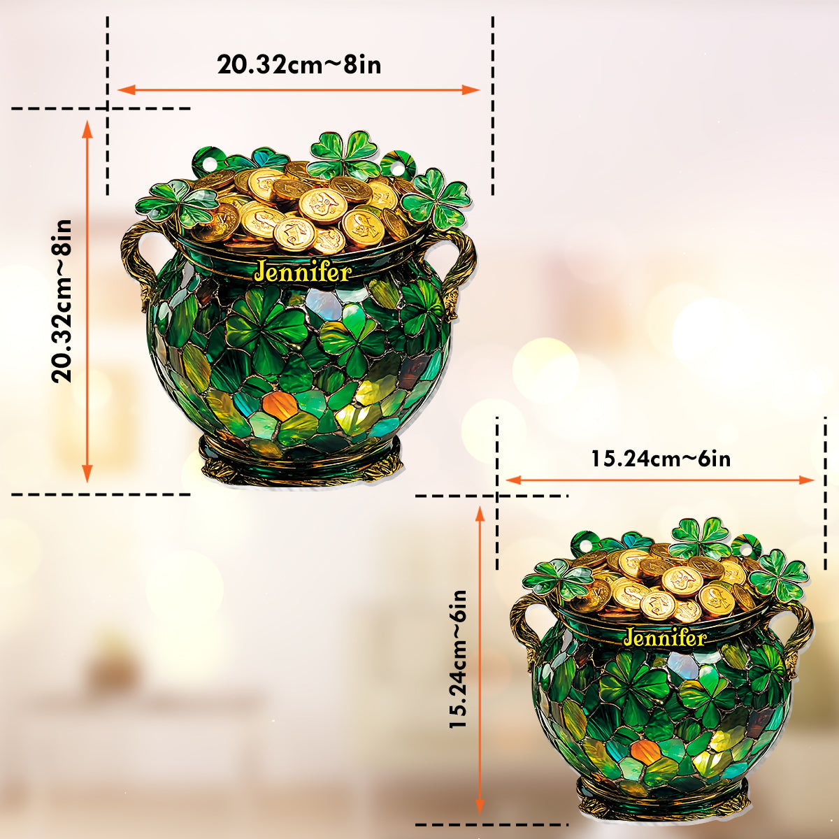 Pot Of Gold Shamrock - Personalized Saint Patrick's Day Window Hanging Suncatcher Ornament