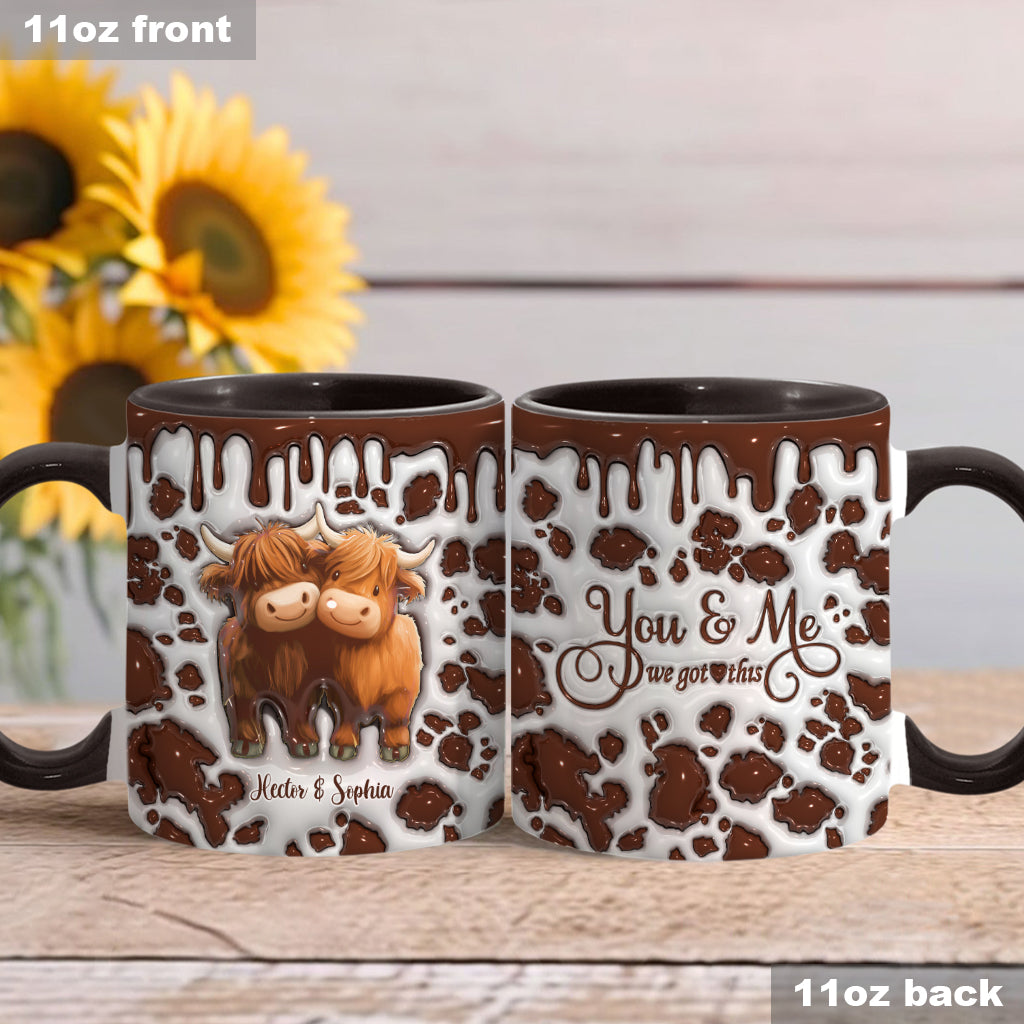 „Du und ich, wir schaffen das“ – personalisierte Tasse mit Hochlandrind-Motiv