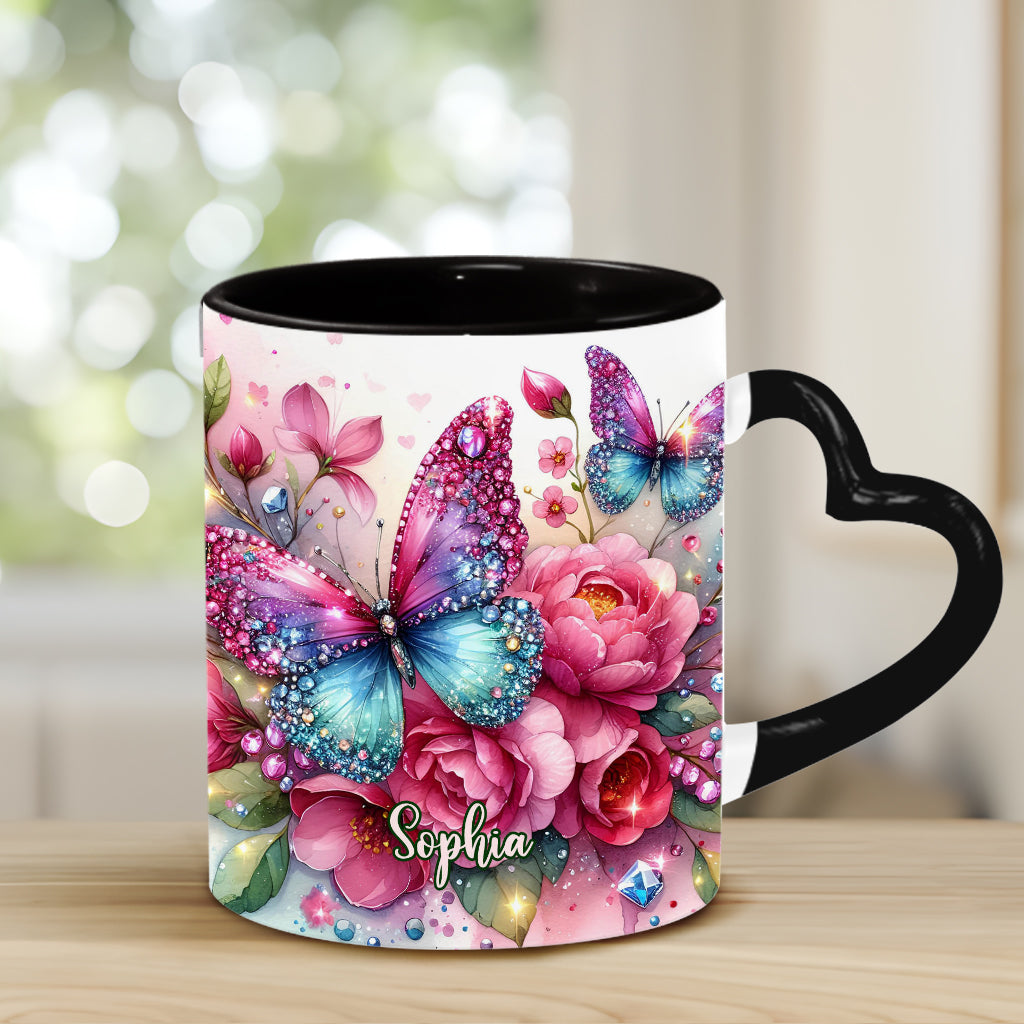 Sparkle Butterfly - Personalized Butterfly Heart Handle Mug