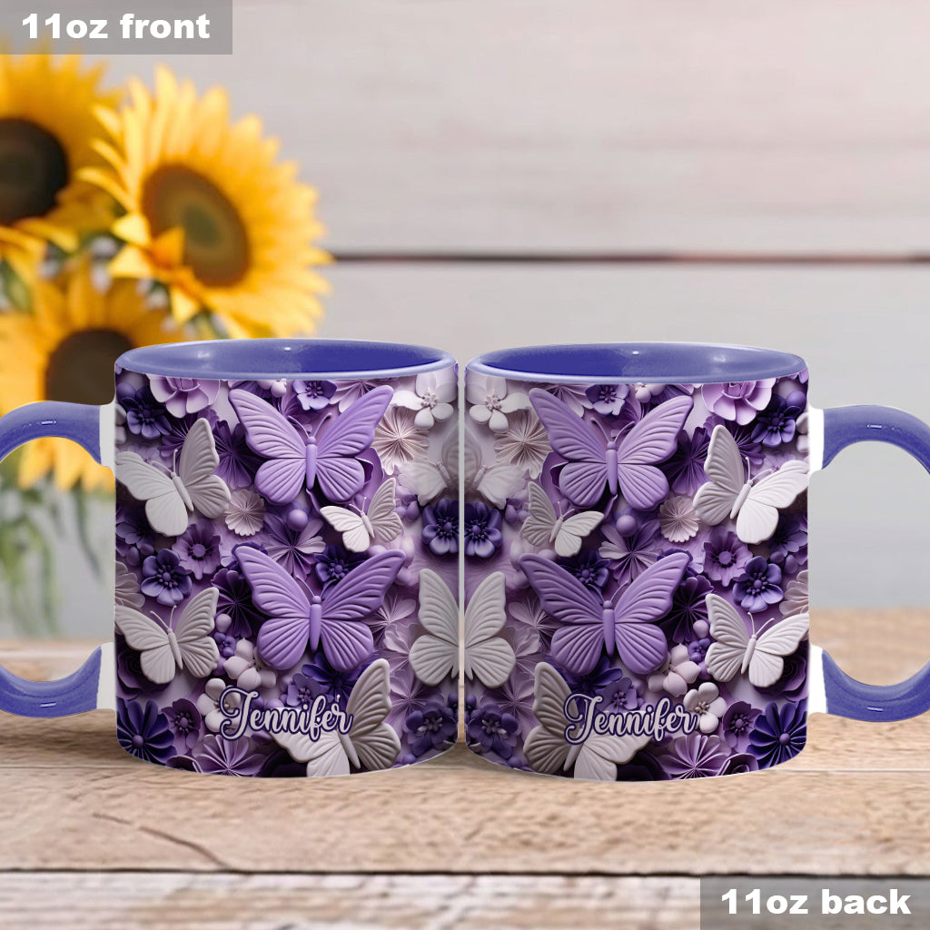 Purple Butterflies - Personalized Butterfly Accent Mug