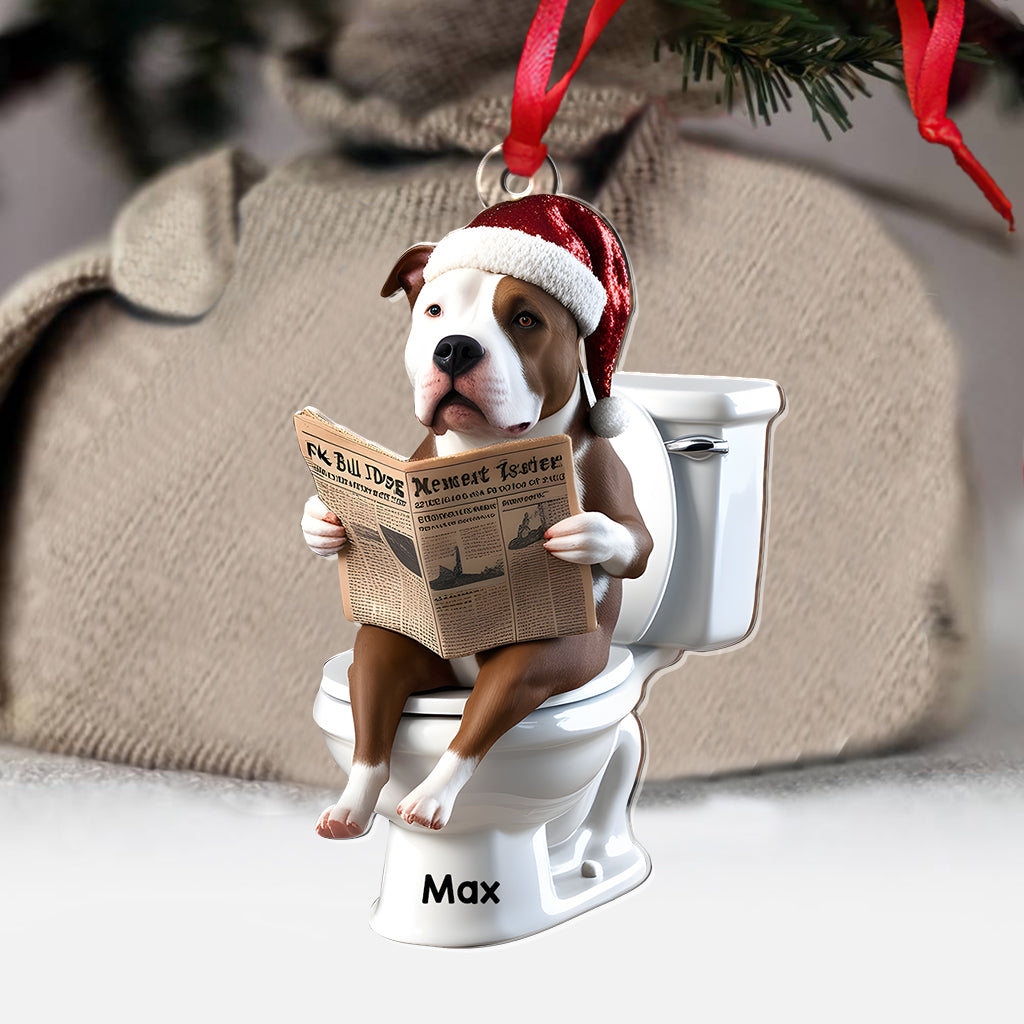 Pitbull Reading Newspaper - Personalized Pitbull Transparent Ornament