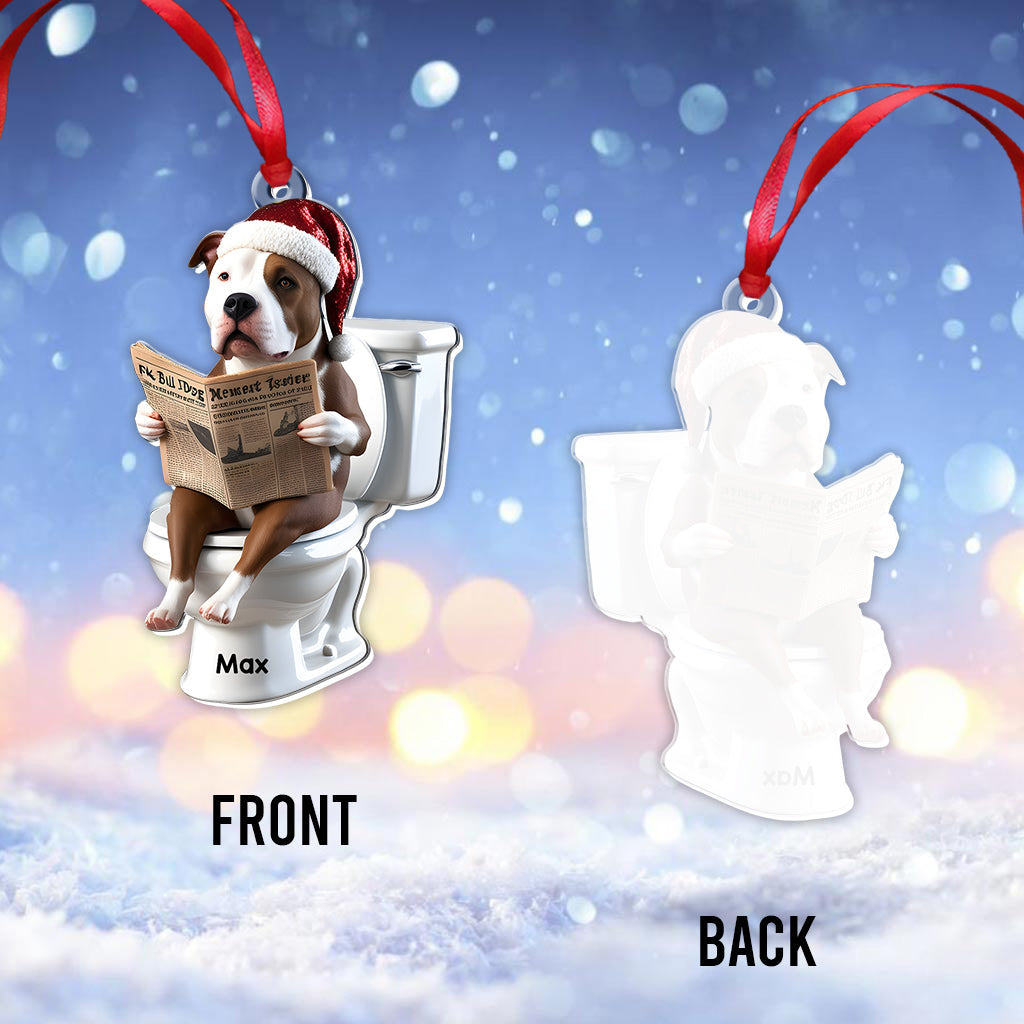 Pitbull Reading Newspaper - Personalized Pitbull Transparent Ornament