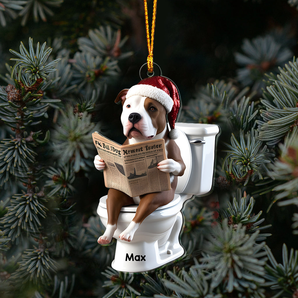 Pitbull Reading Newspaper - Personalized Pitbull Transparent Ornament