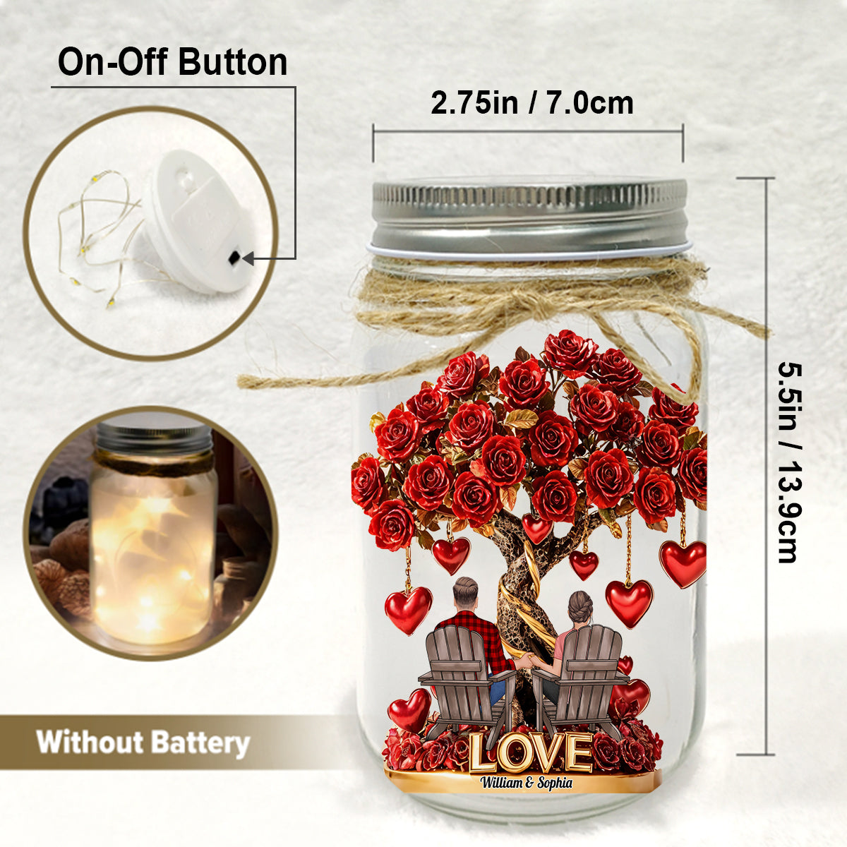 True Love - Personalized Couple Mason Jar Light