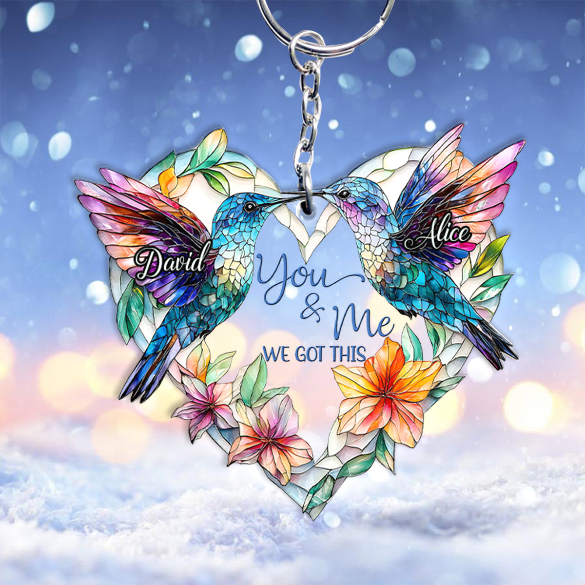 Hummingbird Couple - Personalized Hummingbird Keychain