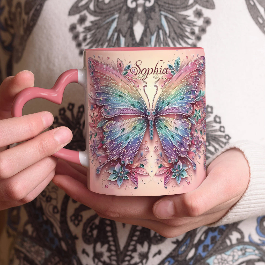 Butterfly & Flower - Personalized Butterfly Heart Handle Mug