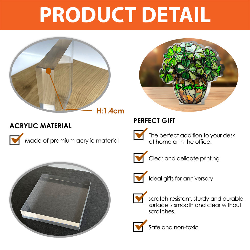 Lucky Flower - Personalized Saint Patrick's Day Custom Shaped Acrylic Plaque