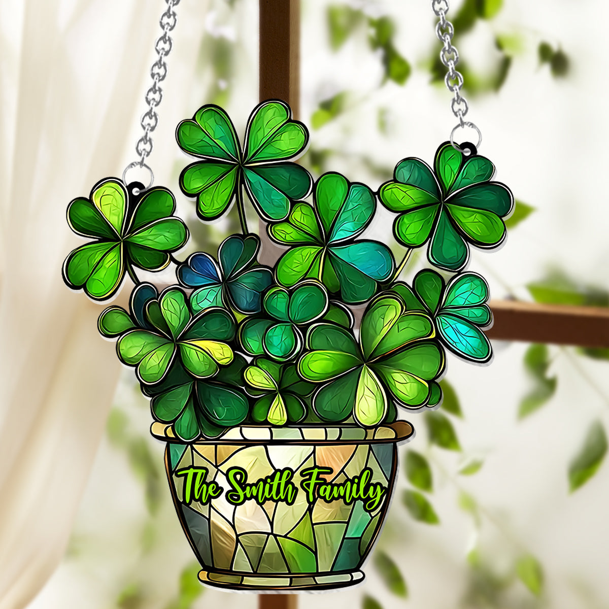 Lucky Flower - Personalized Saint Patrick's Day Window Hanging Suncatcher Ornament