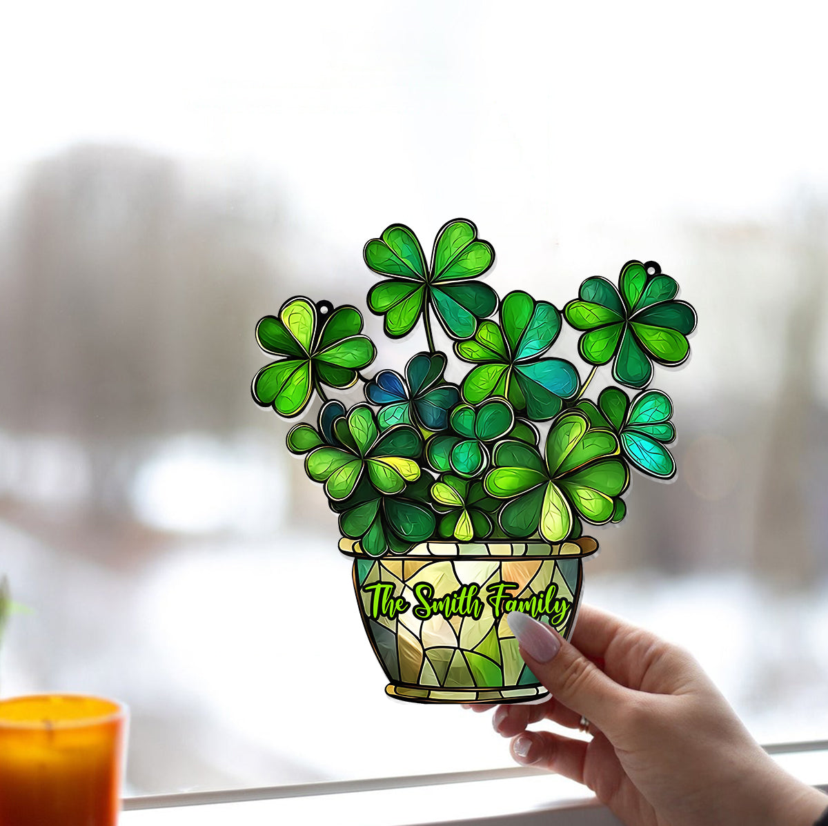 Lucky Flower - Personalized Saint Patrick's Day Window Hanging Suncatcher Ornament