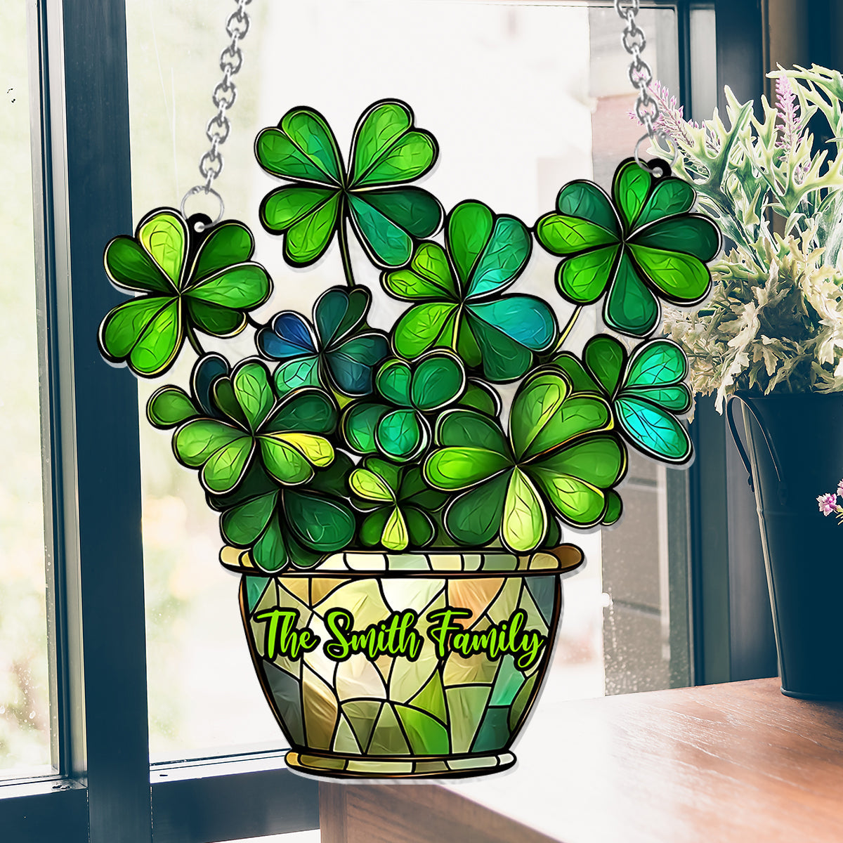 Lucky Flower - Personalized Saint Patrick's Day Window Hanging Suncatcher Ornament