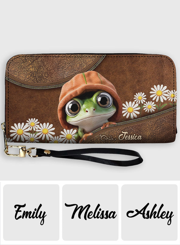 Adorable Grenouille - Portefeuille long en cuir personnalisé avec une grenouille