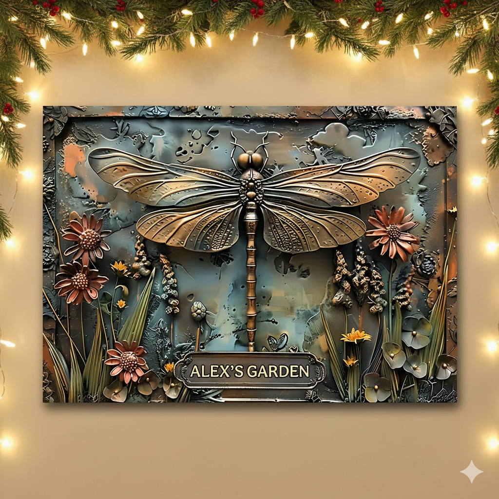 Stunning Dragonfly - Personalized Metal Sign, A Thoughtful Christmas Gift for Garden Lovers