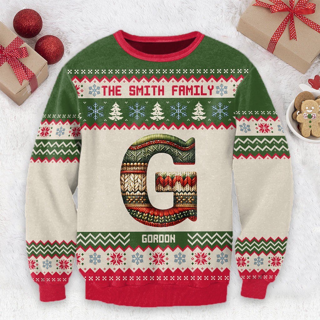 Lettre familiale - Pull moche personnalisé pour la famille