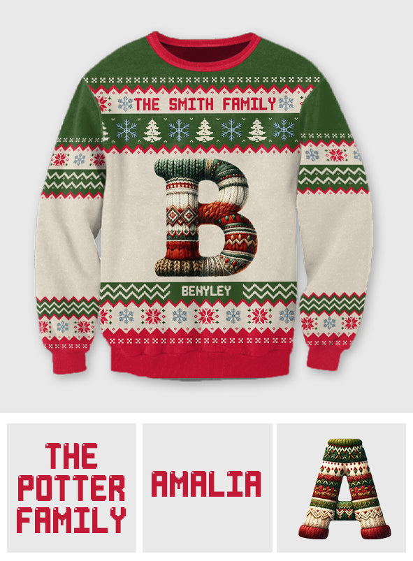 Lettre familiale - Pull moche personnalisé pour la famille