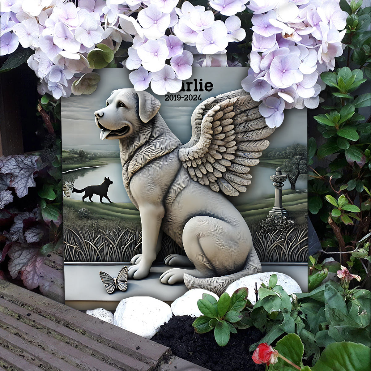 Für immer in unseren Herzen – Personalisierter quadratischer Hunde-Stein