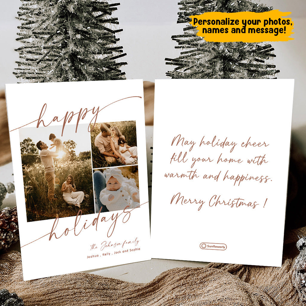 Custom Photos Names And Message Happy Holiday Card - Personalized Family Greeting Card
