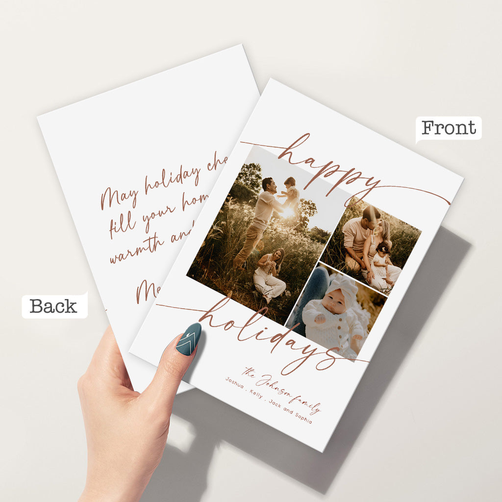 Custom Photos Names And Message Happy Holiday Card - Personalized Family Greeting Card